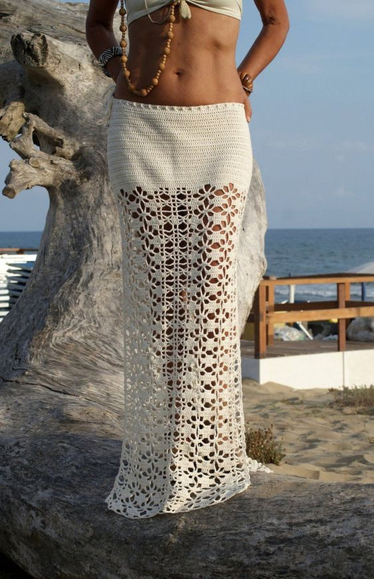Boho beach crochet maxi skirt
