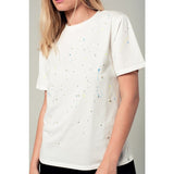Paint drops and pearl embellishment white t-shirt - AsDidy fashion
