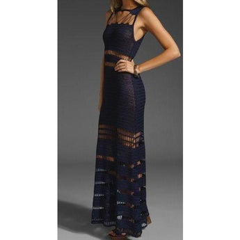 Navy blue crochet summer maxi dress - AsDidy fashion