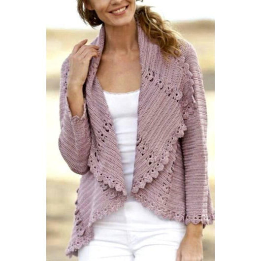 Pale purple crochet  cardigan long sleeves - AsDidy fashion
