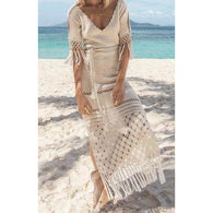 Cream crochet boho summer maxi dress - AsDidy fashion