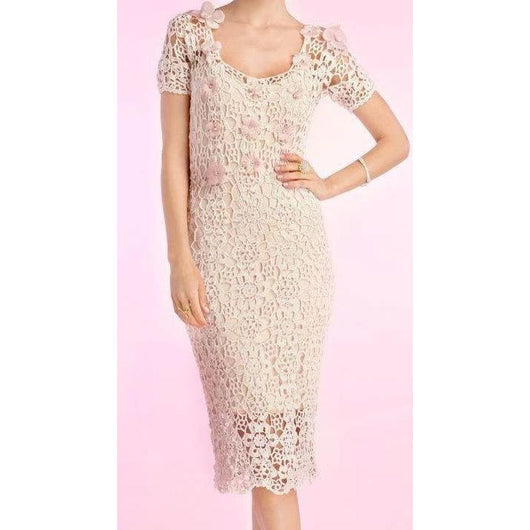 Cream crochet summer dress - AsDidy fashion