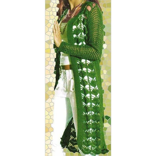 Green crochet long  cardigan long sleeves - AsDidy fashion