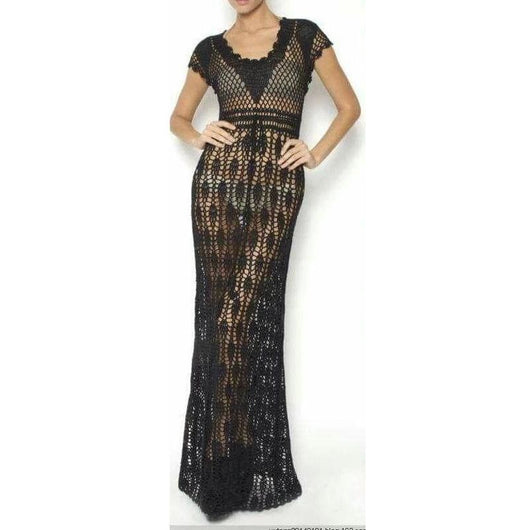 Black crochet maxi dress - AsDidy fashion