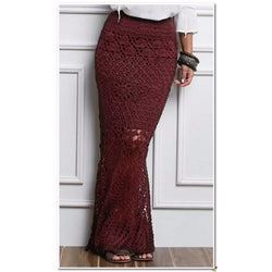Burgundy crochet maxi skirt - AsDidy fashion