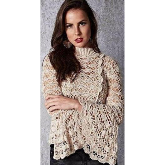 Handmade crochet blouse, bell sleeves - FREE SHIPPING - Crochet clothes