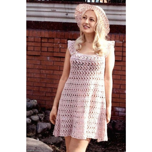 Pale pink crochet mini dress - AsDidy fashion
