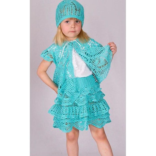 Handmade crochet summer girls set: bolero, skirt and hat, Different sizes, blue girl skirt, summer girl skirt, hat, cardigan - made to order - AsDidy fashion