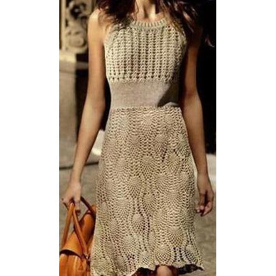 Tan crochet dress, handmade dress,party dress, midi dress, Escada Sport Summer 2008 original design, Made to order, FREE SHIPPING - AsDidy fashion