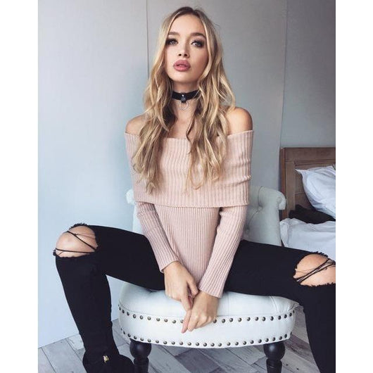 Off Shoulder Knitted Sweater - AsDidy fashion